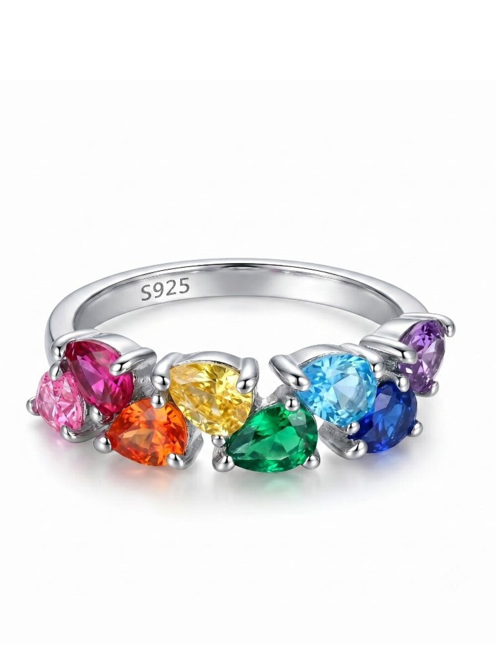 🌈 Rainbow Multicolor Cluster Ring, 925 Sterling Silver Size Charmed Aroma